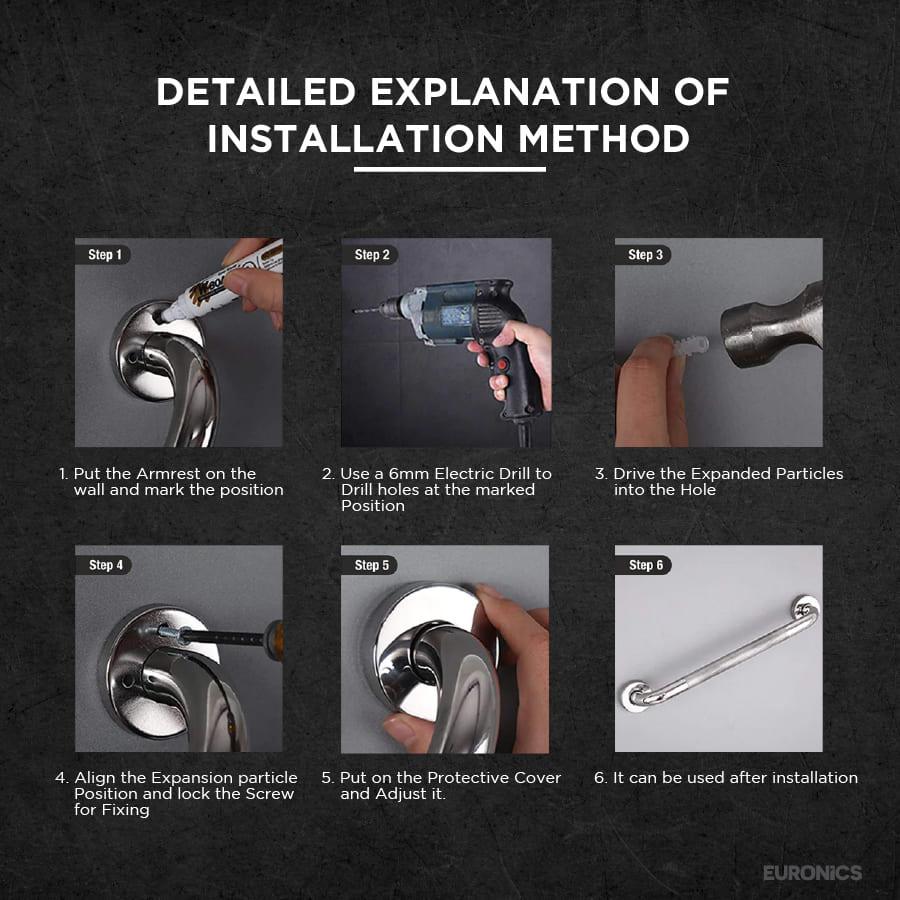 EGR01 Straight Disabled Grab Bar (450mm) - Euronics Industries