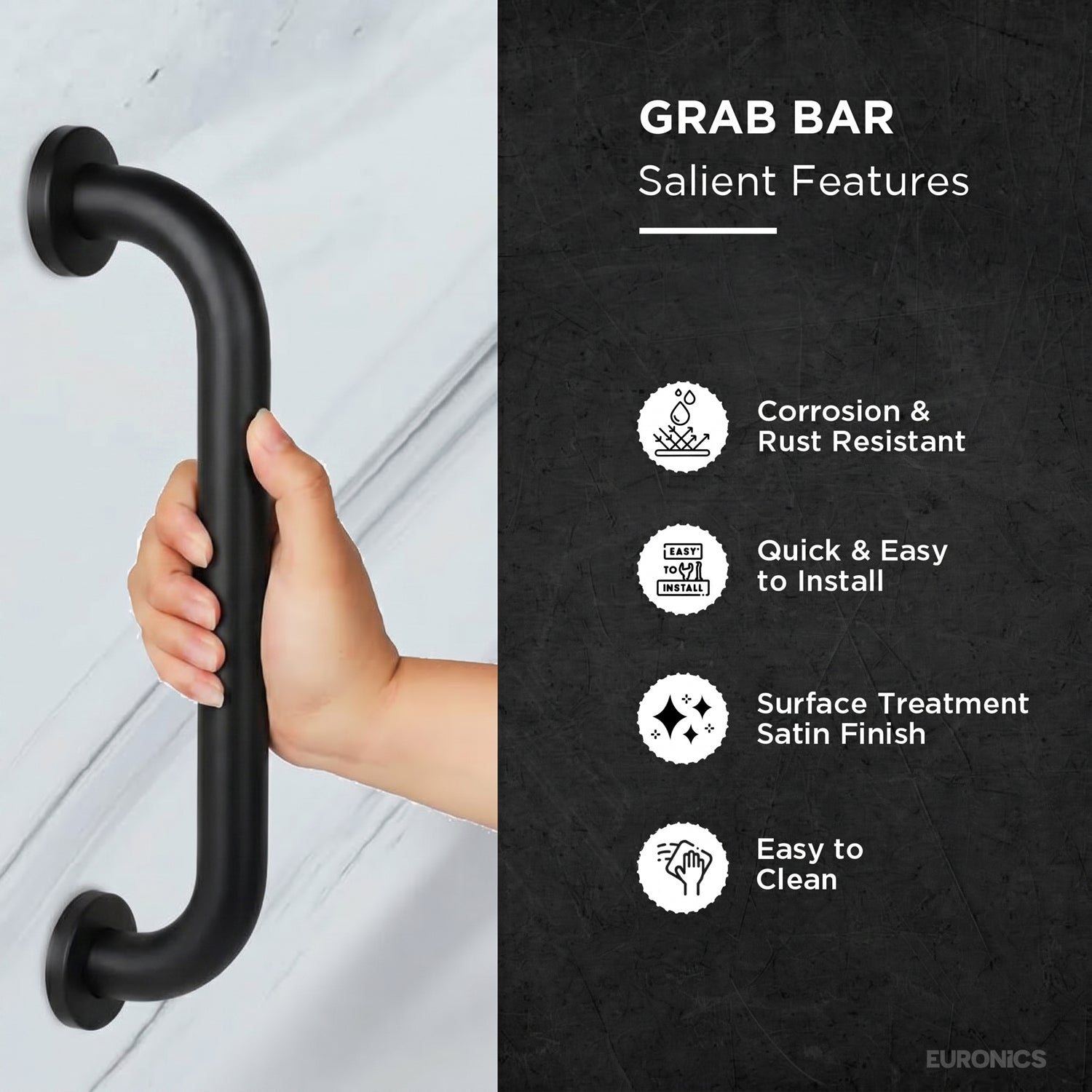Image of Straight Stainless Steel Disabled Grab Bar for WC Areas - eur-BEGR01