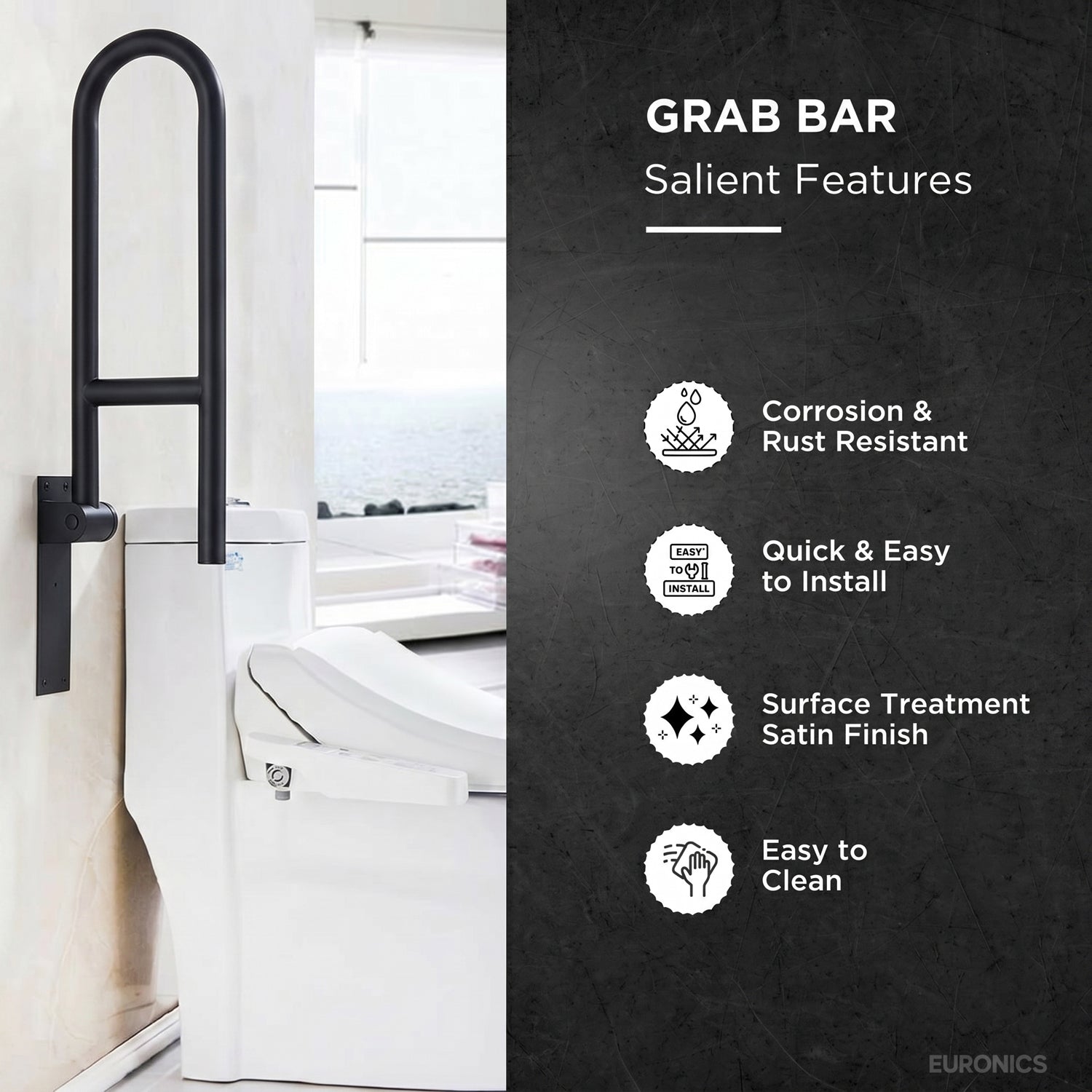 EGRS02 Swing-Type Stainless Steel Grab Bar for WC Areas