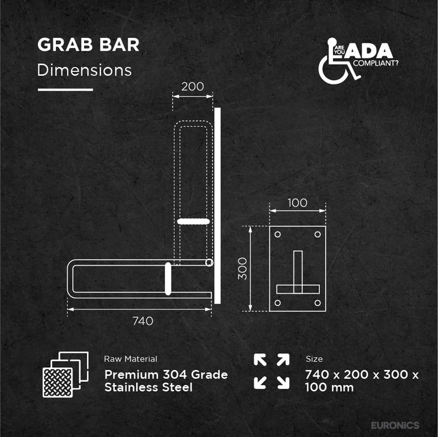 EGRS02 Swing-Type Stainless Steel Grab Bar for WC Areas