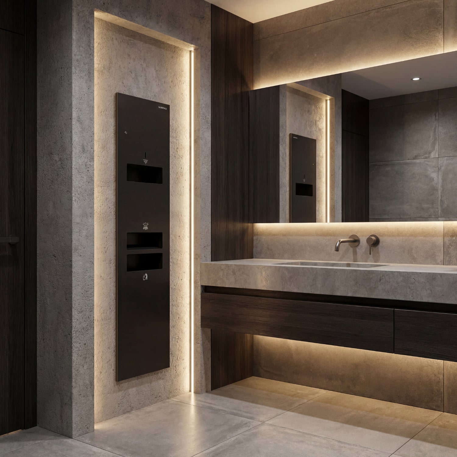 Image of KMR2N — Hand Dryer + Tissue Dispenser + Waste Receptacle Recessed All-in-One Hand Hygiene Station for Commercial Washrooms