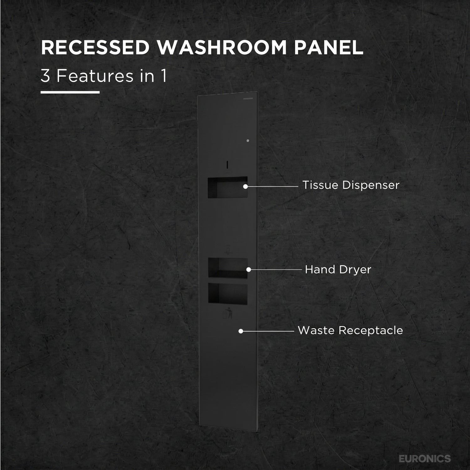 Image of KMR2N — Hand Dryer + Tissue Dispenser + Waste Receptacle Recessed All-in-One Hand Hygiene Station for Commercial Washrooms