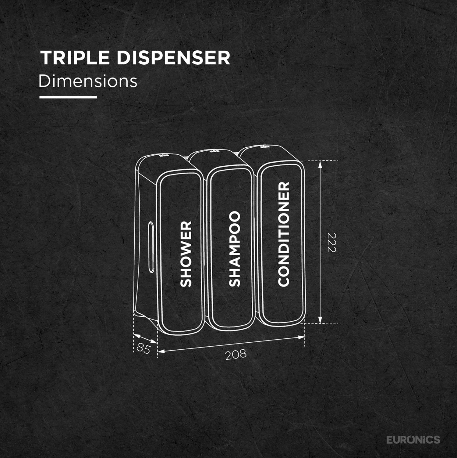 Image of EA53 — Triple Dispenser Three-Compartment Soap Dispenser for High-Traffic Commercial Washrooms