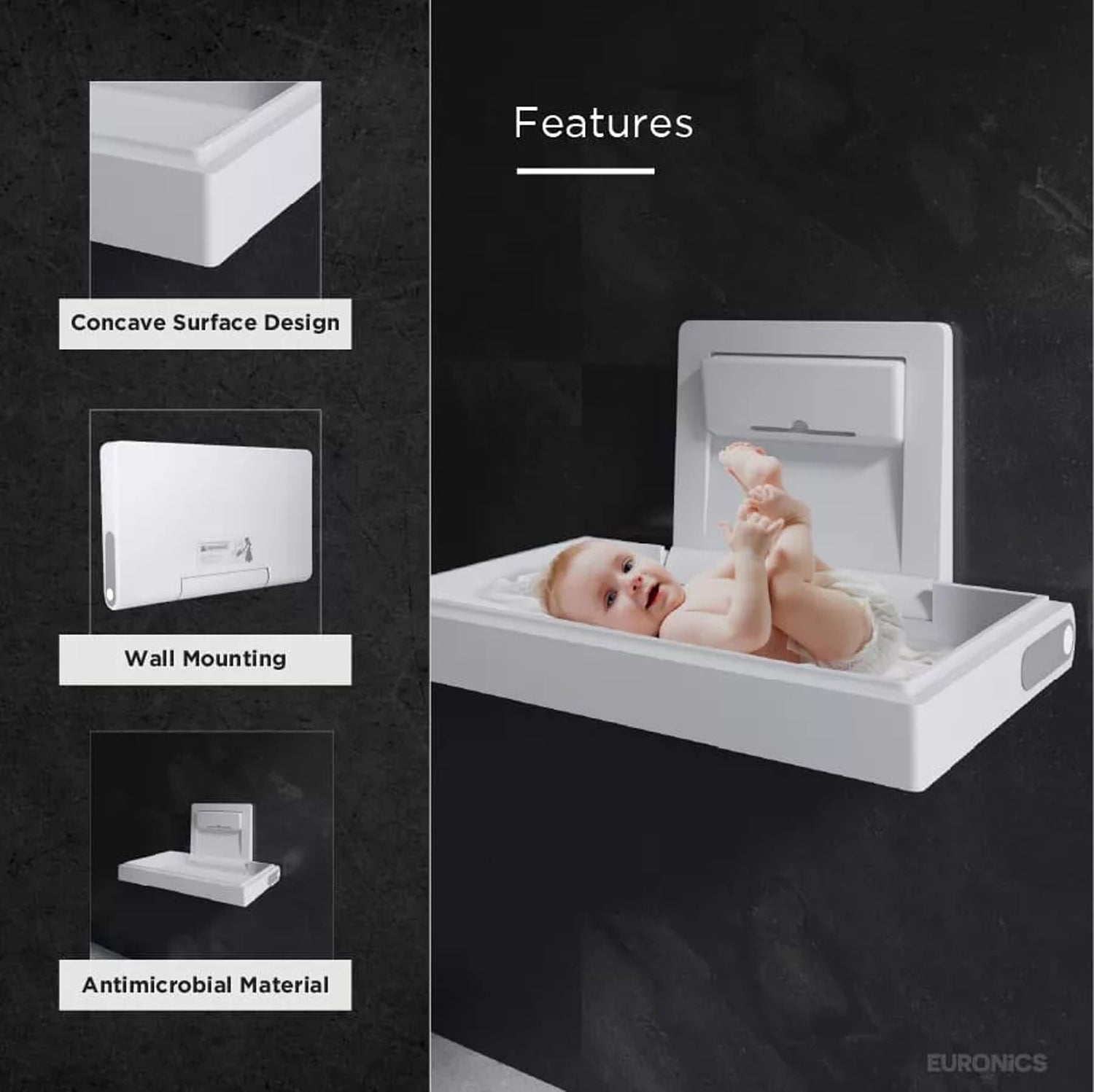EDC1 Baby Diaper Changing Station Wall-Mounted HDPE Baby Diaper Changing Station for Commercial Washrooms