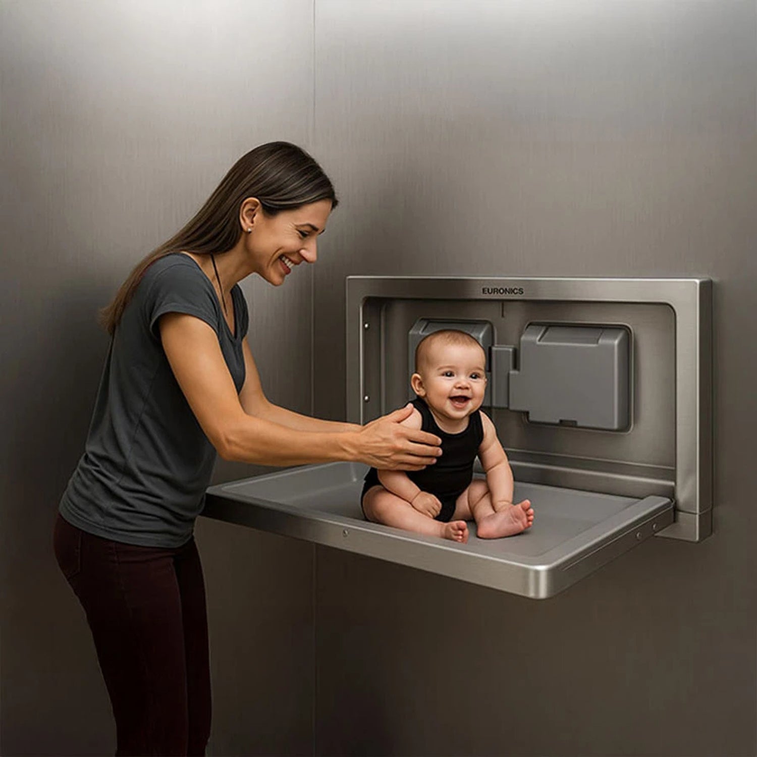 EDC3S Baby Diaper Changing Station (Steel) Wall-Mounted Stainless Steel Baby Diaper Changing Station for Commercial Washrooms