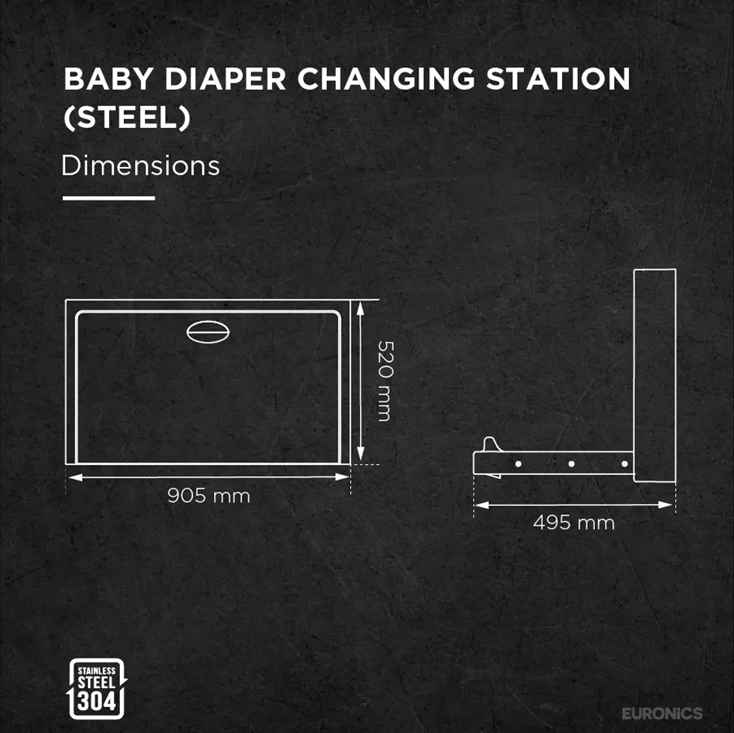 Image of EDC3S Baby Diaper Changing Station (Steel) Wall-Mounted Stainless Steel Baby Diaper Changing Station for Commercial Washrooms