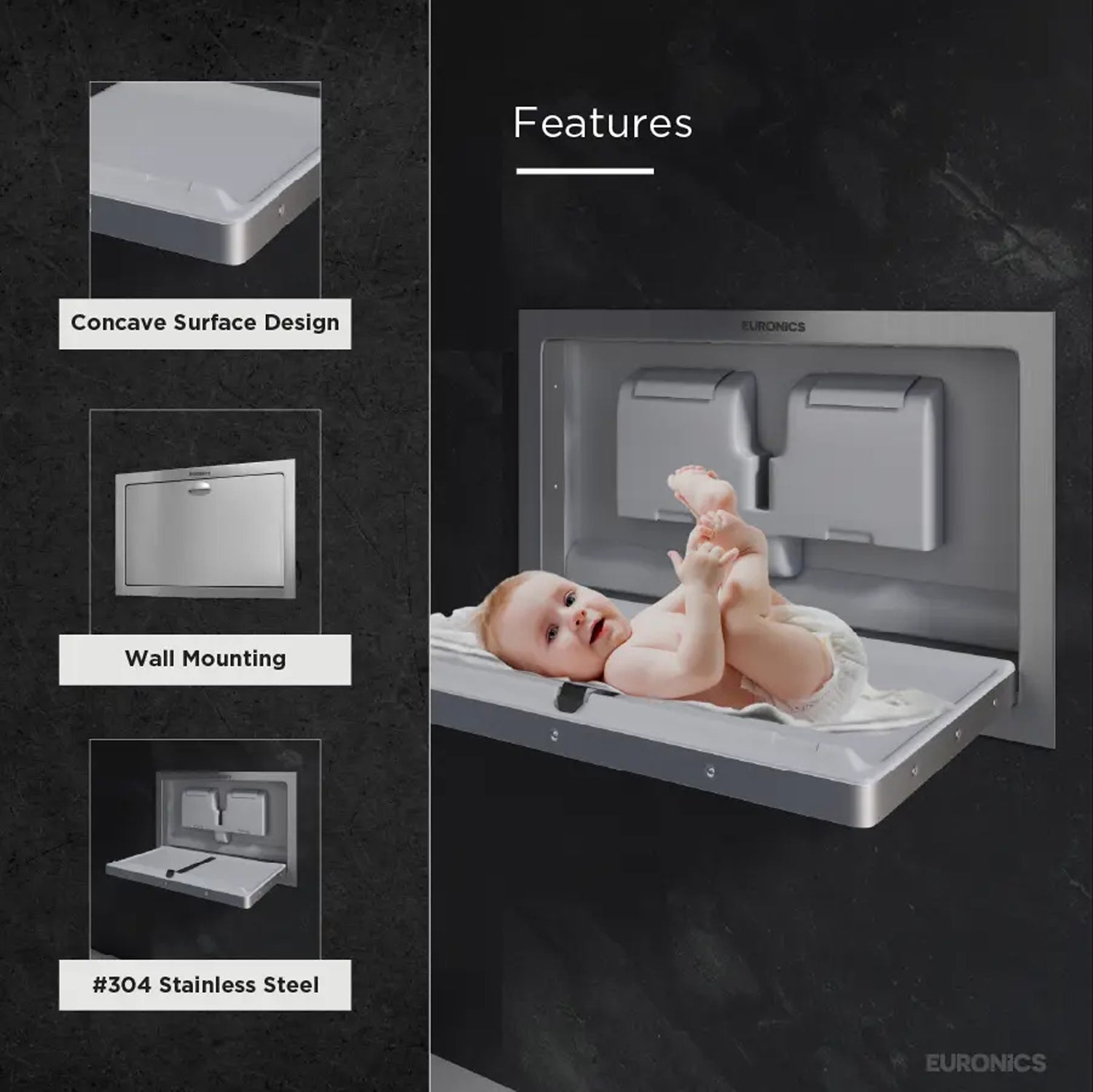 Image of EDC4R Baby Diaper Changing Station (Recessed) Recessed Stainless Steel Baby Diaper Changing Station for Commercial Washrooms