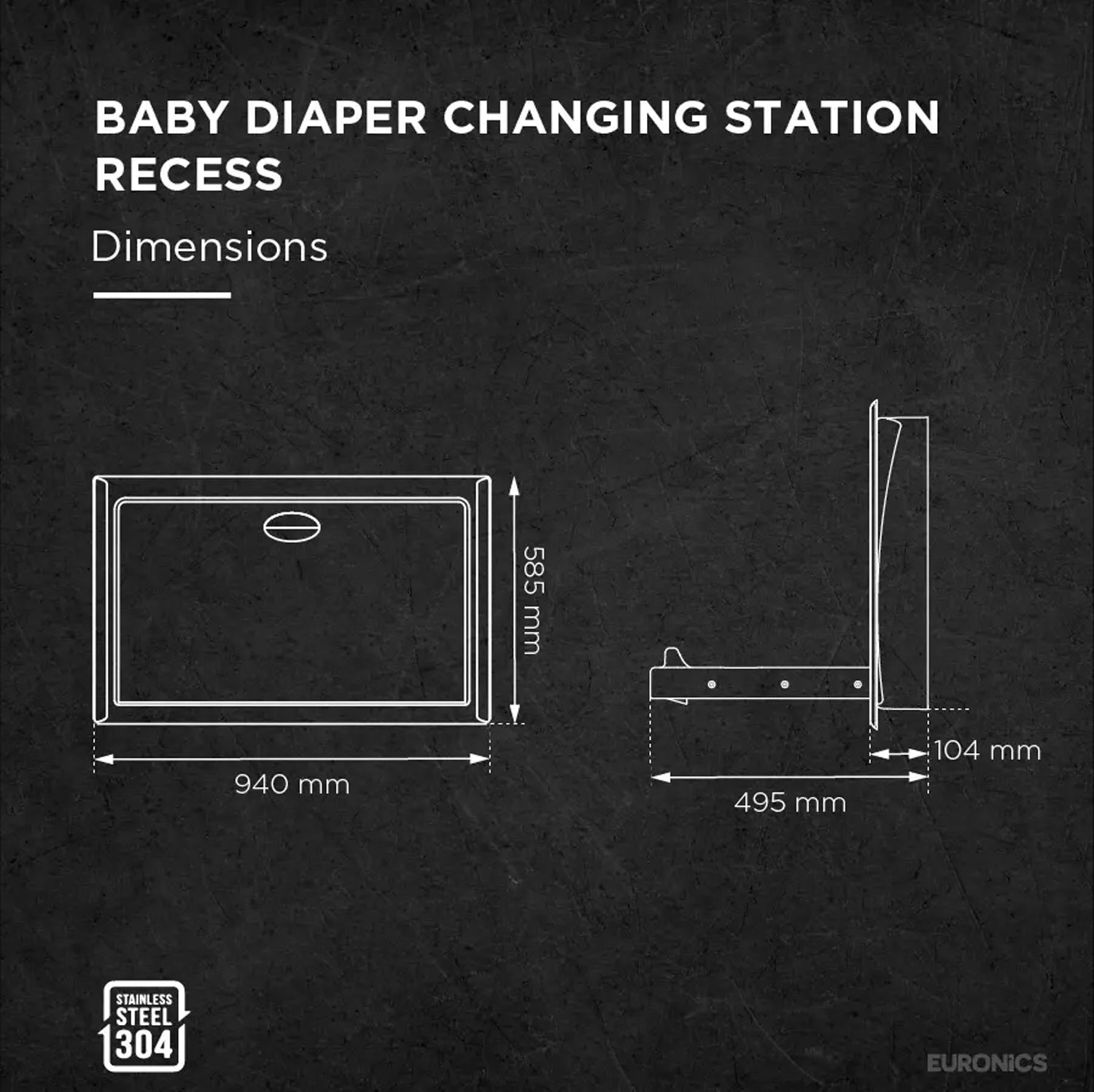 EDC4R Baby Diaper Changing Station (Recessed) Recessed Stainless Steel Baby Diaper Changing Station for Commercial Washrooms