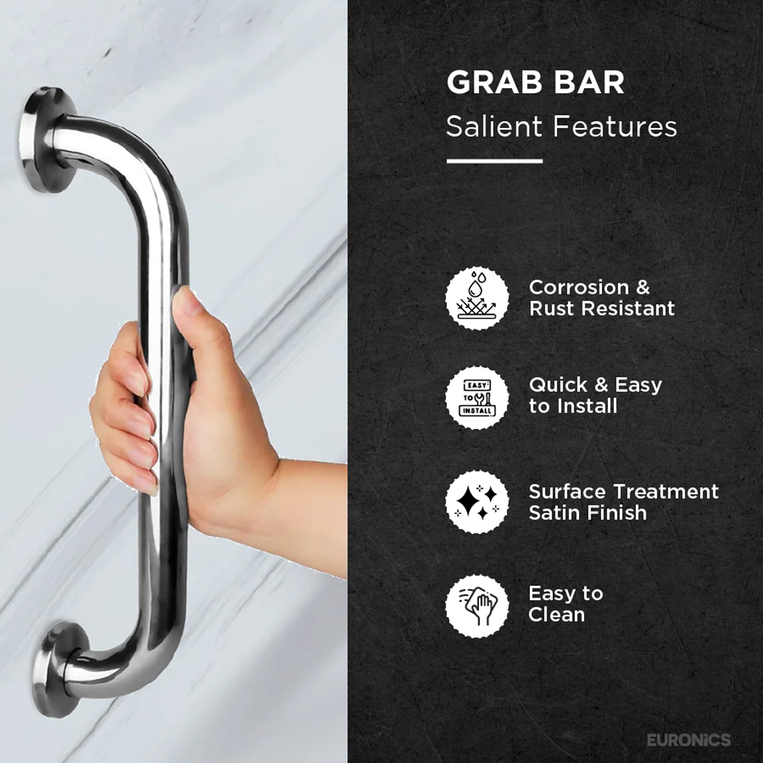 Straight Stainless Steel Disabled Grab Bar for WC Areas - eur-BEGR01