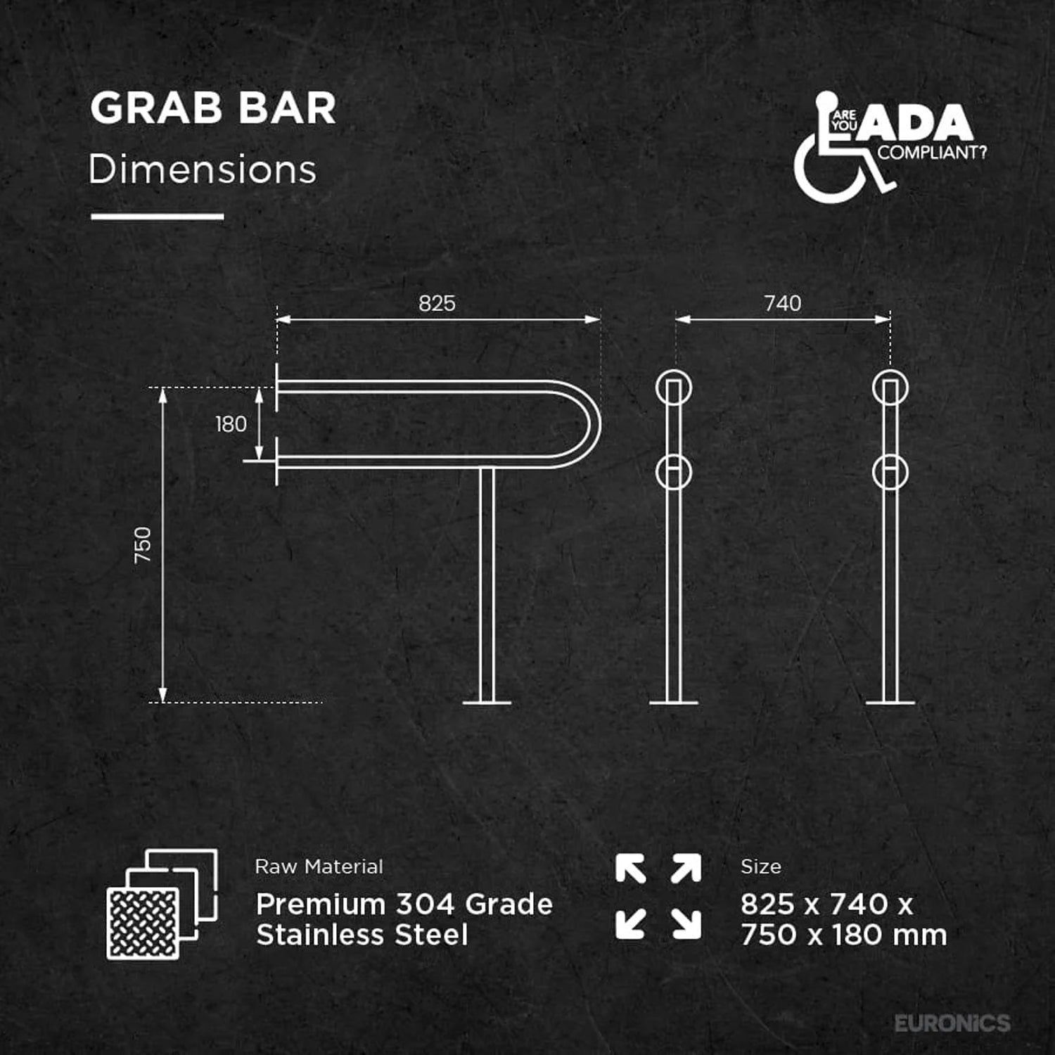 Image of EGR03U-Shaped Stainless Steel Disabled Grab Bars for WC, Washbasin & Urinal Areas