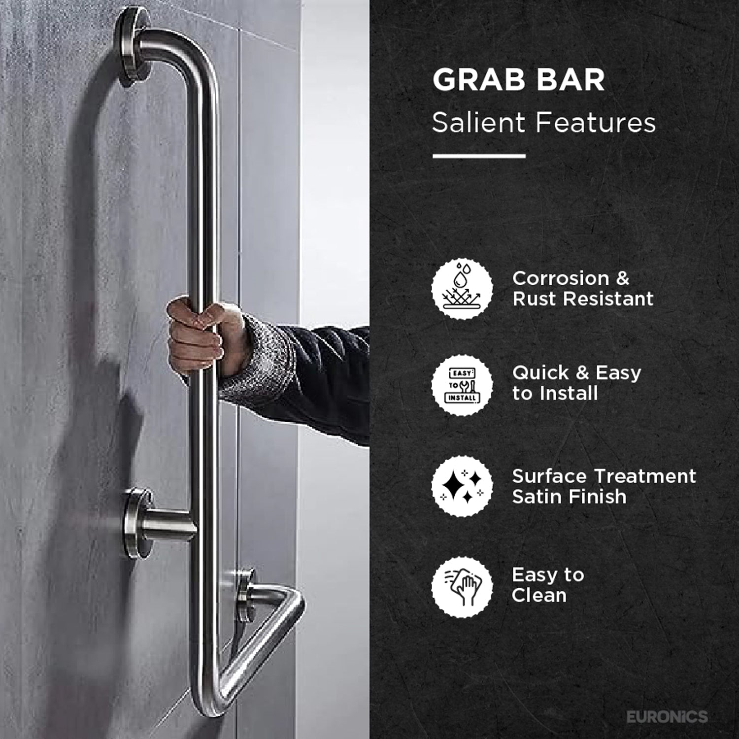 Image of EGR04L-Shaped Stainless Steel Disabled Grab Bar for WC Areas