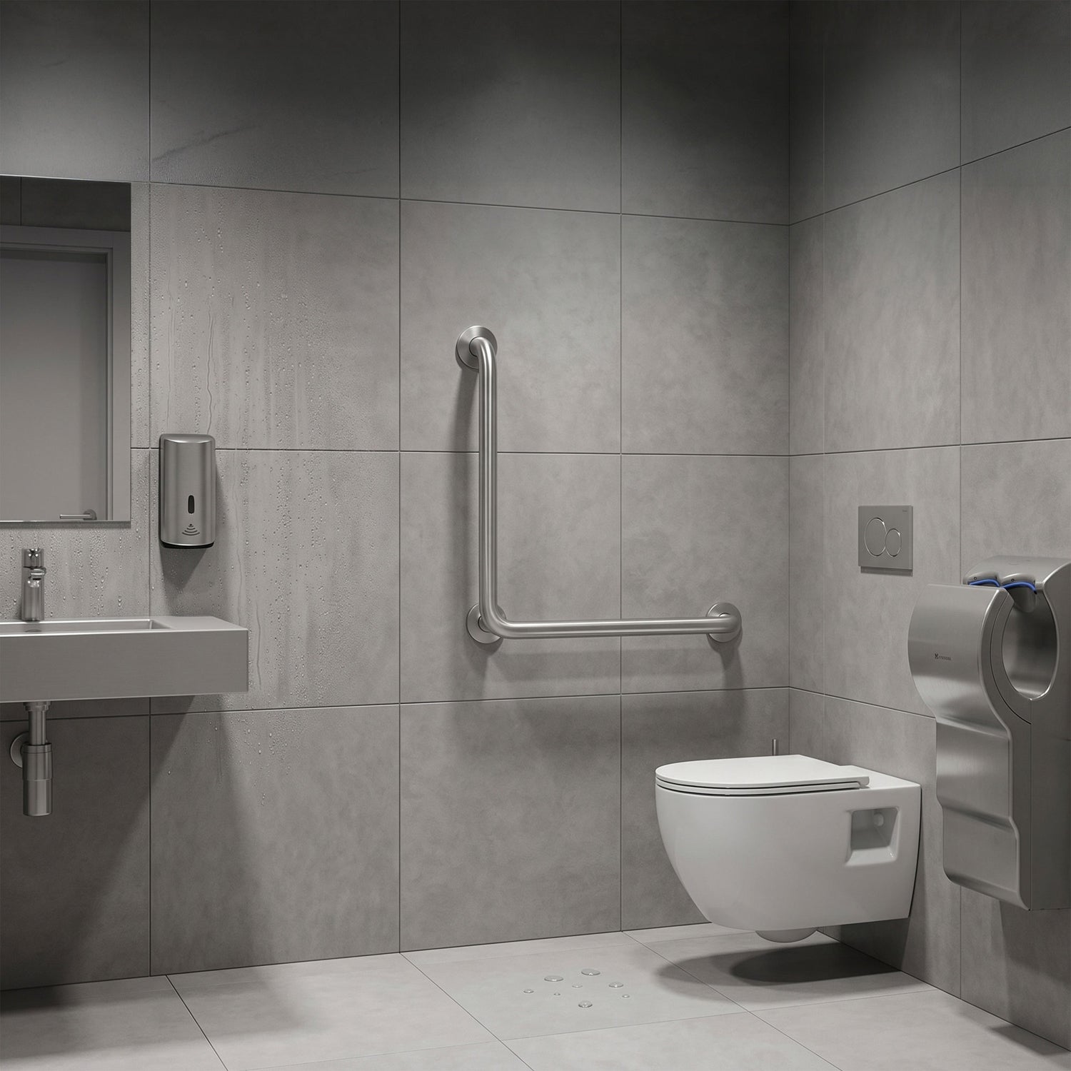 Image of EGR18 Reverse L-Shaped Stainless Steel Disabled Grab Bar for WC Areas