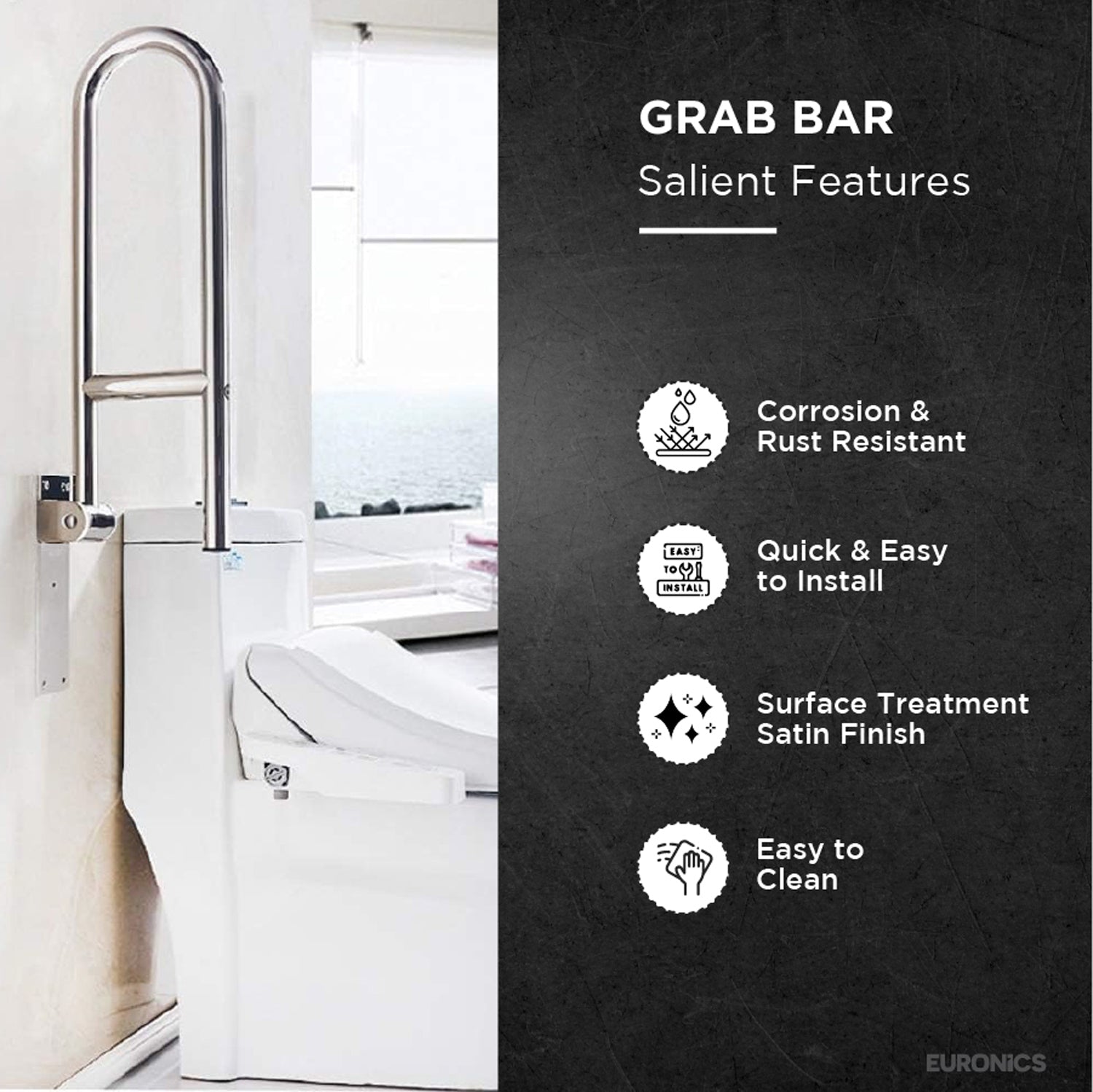 Image of EGRS02 Swing-Type Stainless Steel Grab Bar for WC Areas