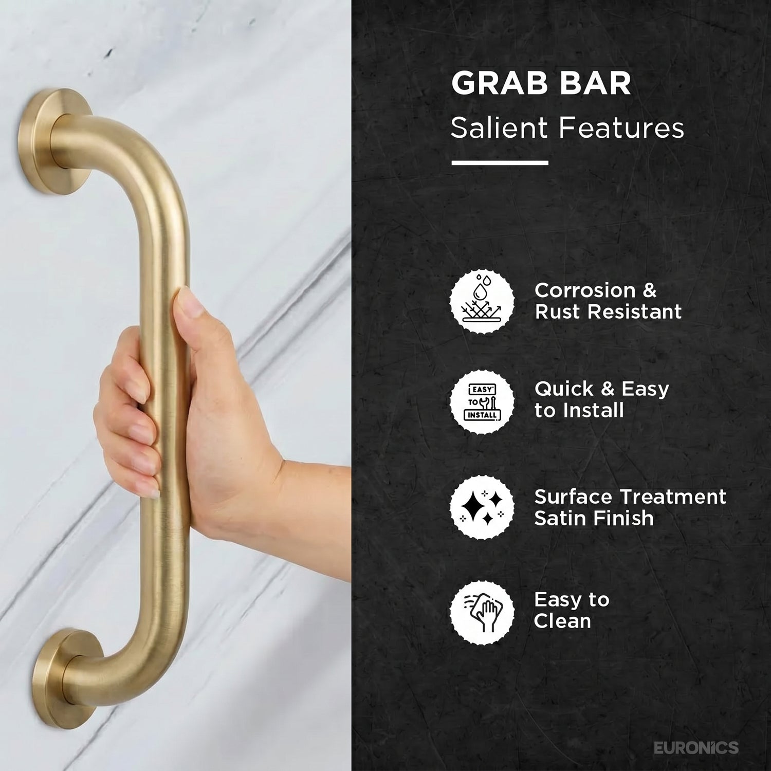 Image of Straight Stainless Steel Disabled Grab Bar for WC Areas - eur-GEGR01