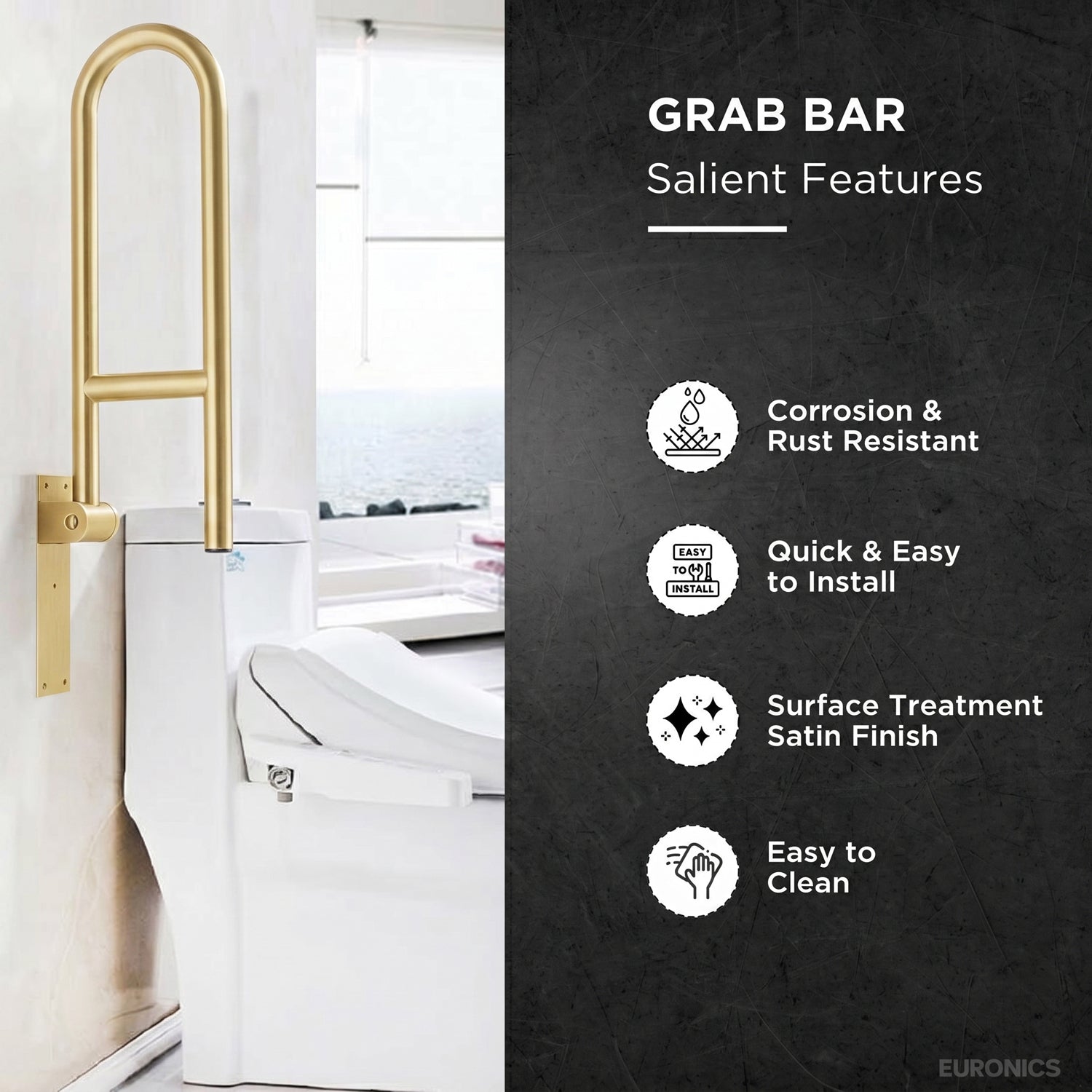 EGRS02 Swing-Type Stainless Steel Grab Bar for WC Areas