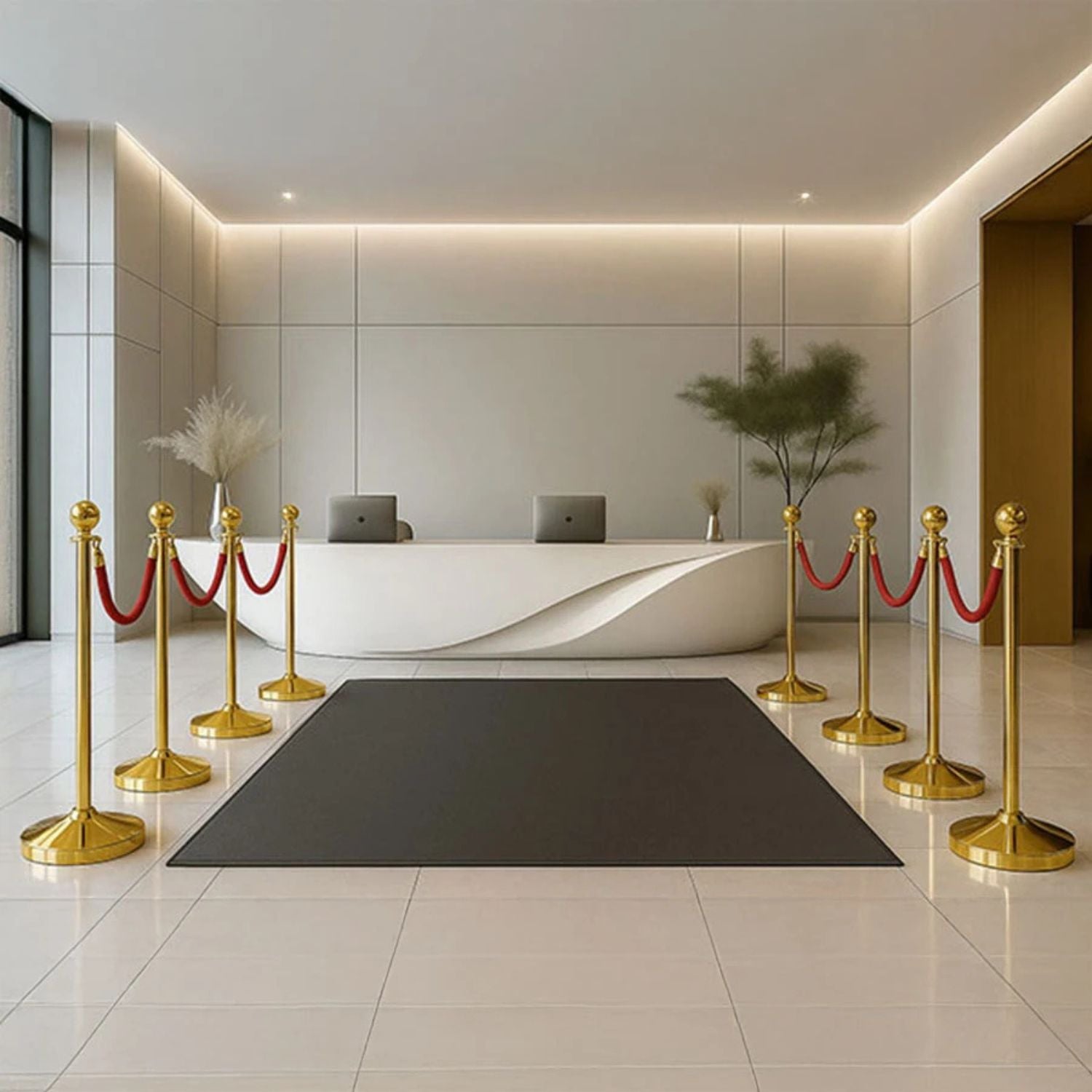 Image of GEQM3G Gold Classic Post Rope Barrier Luxury Gold-Finish Rope Barrier System for Premium Queue Management