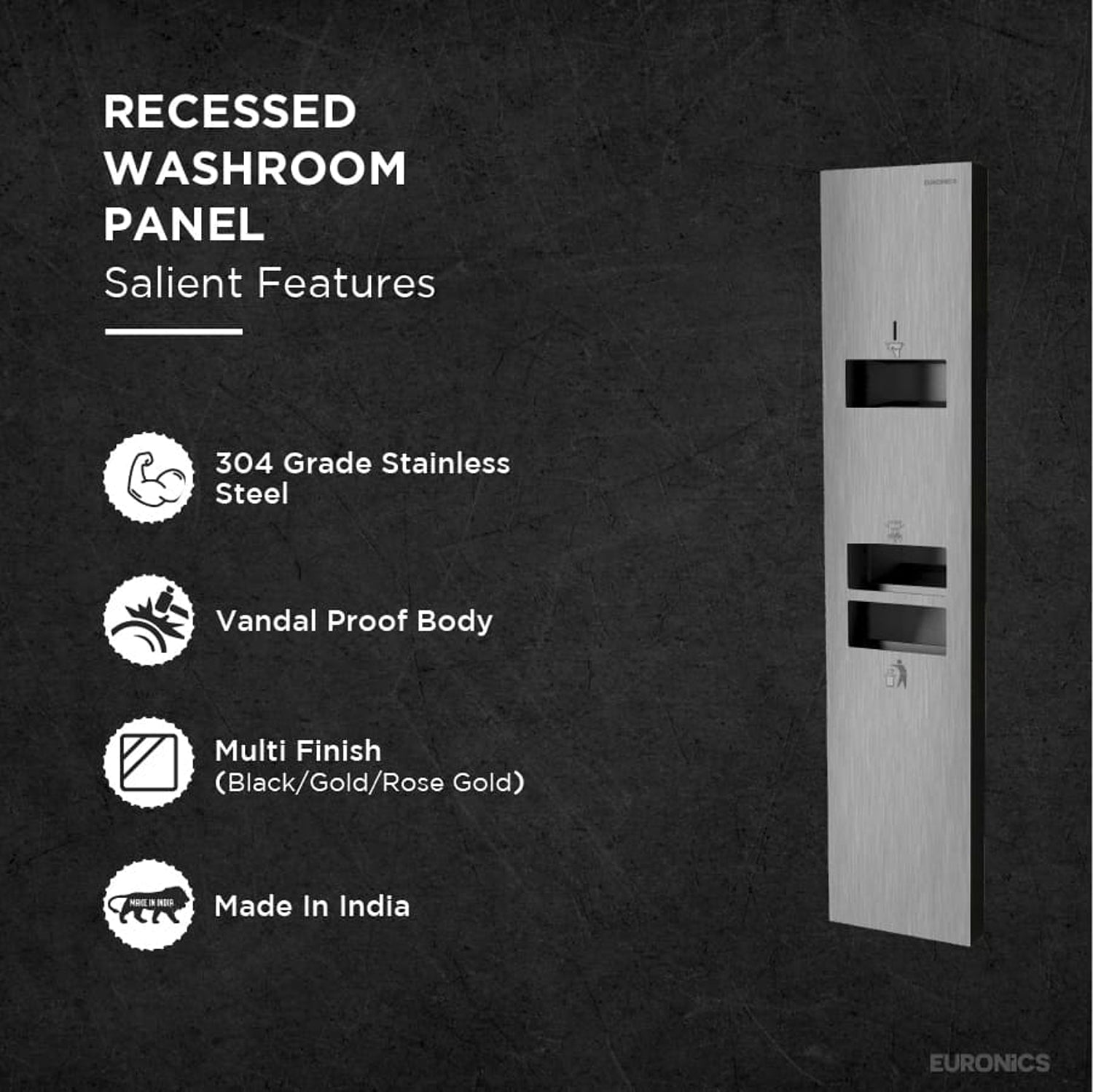 Image of KMR2NE — All-in-One Washroom Panel

Hand Dryer + Tissue Dispenser + Waste Receptacle (Surface Mounted)