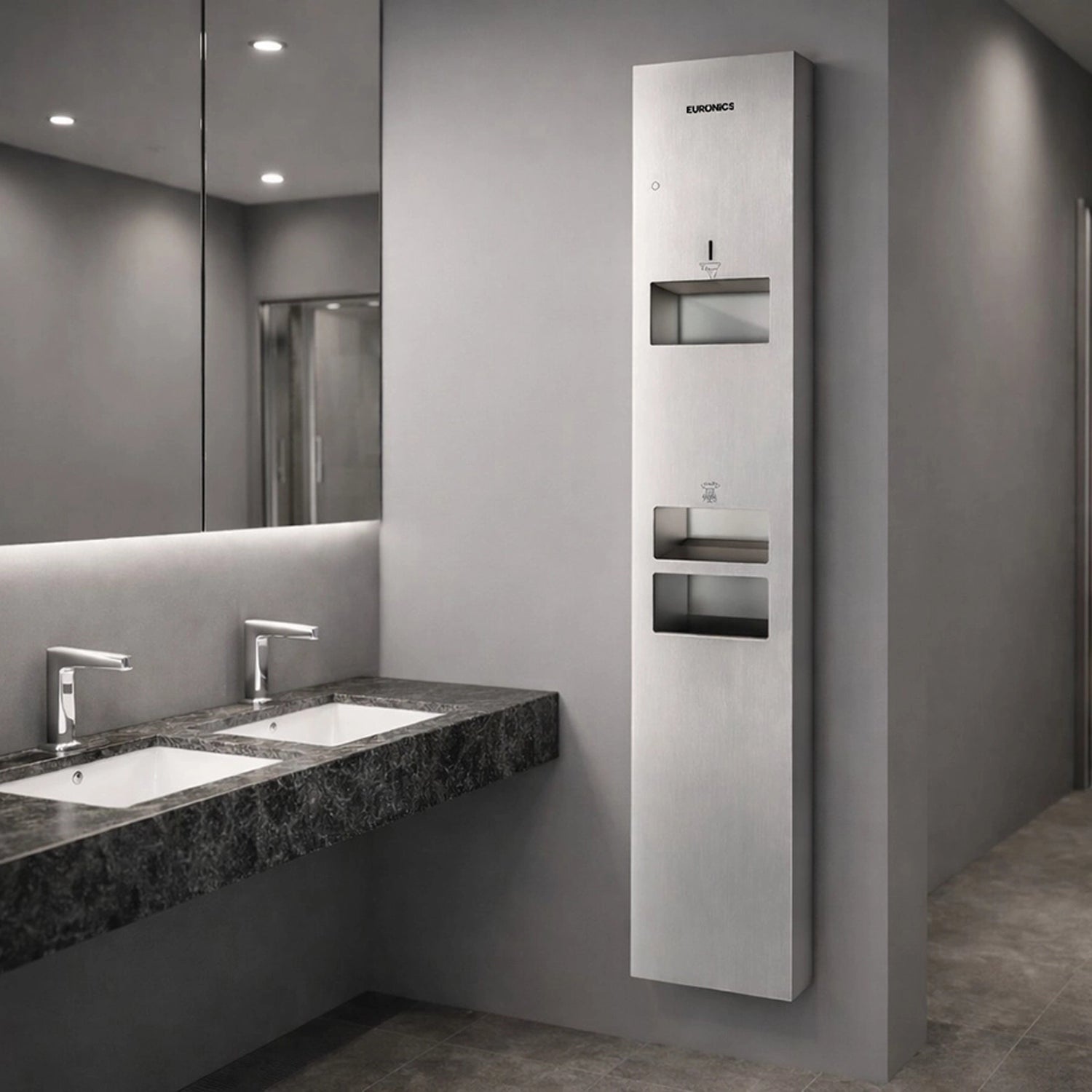 Image of KMR2NE — All-in-One Washroom Panel

Hand Dryer + Tissue Dispenser + Waste Receptacle (Surface Mounted)