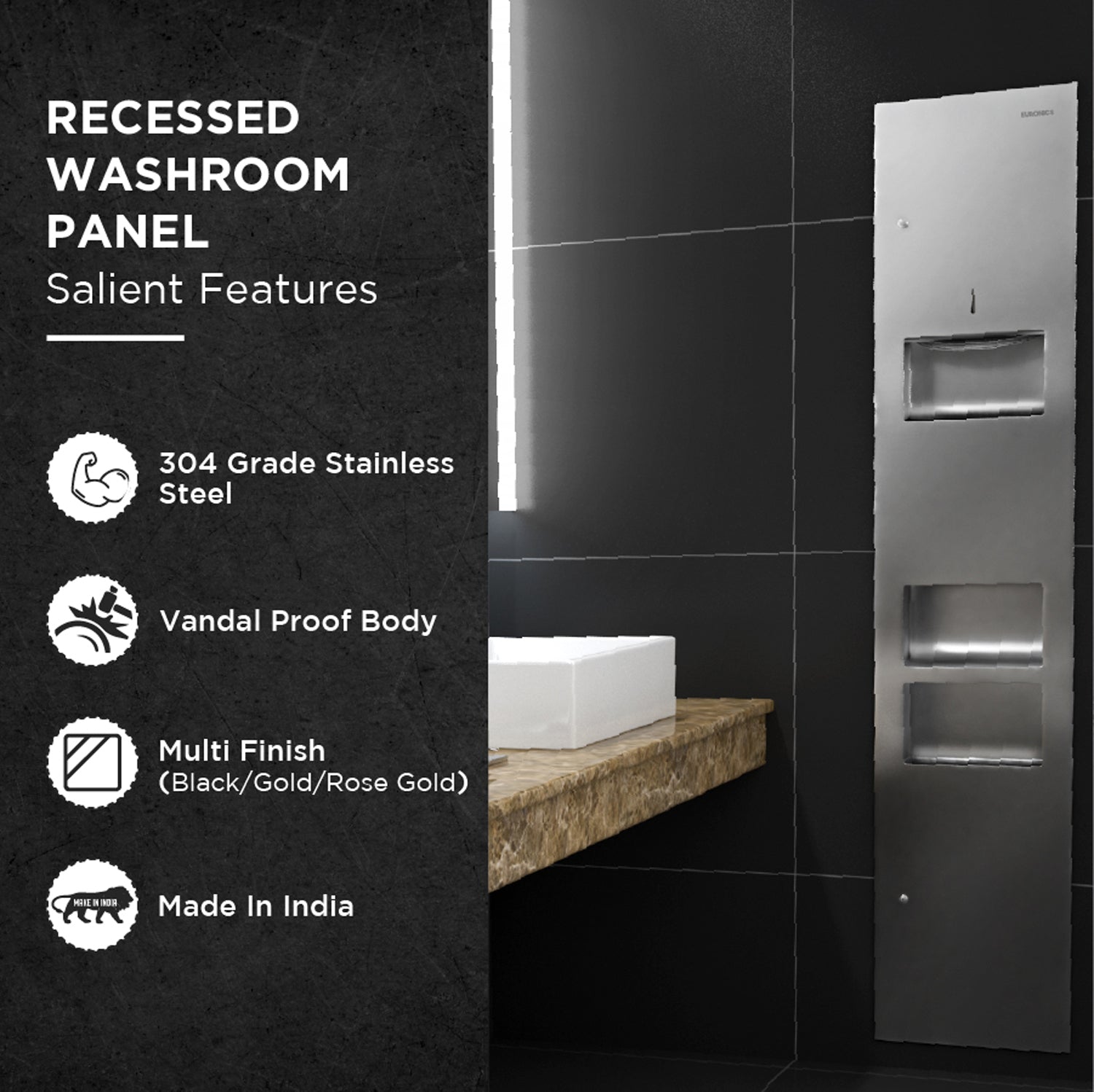 KMR2N — Hand Dryer + Tissue Dispenser + Waste Receptacle Recessed All-in-One Hand Hygiene Station for Commercial Washrooms