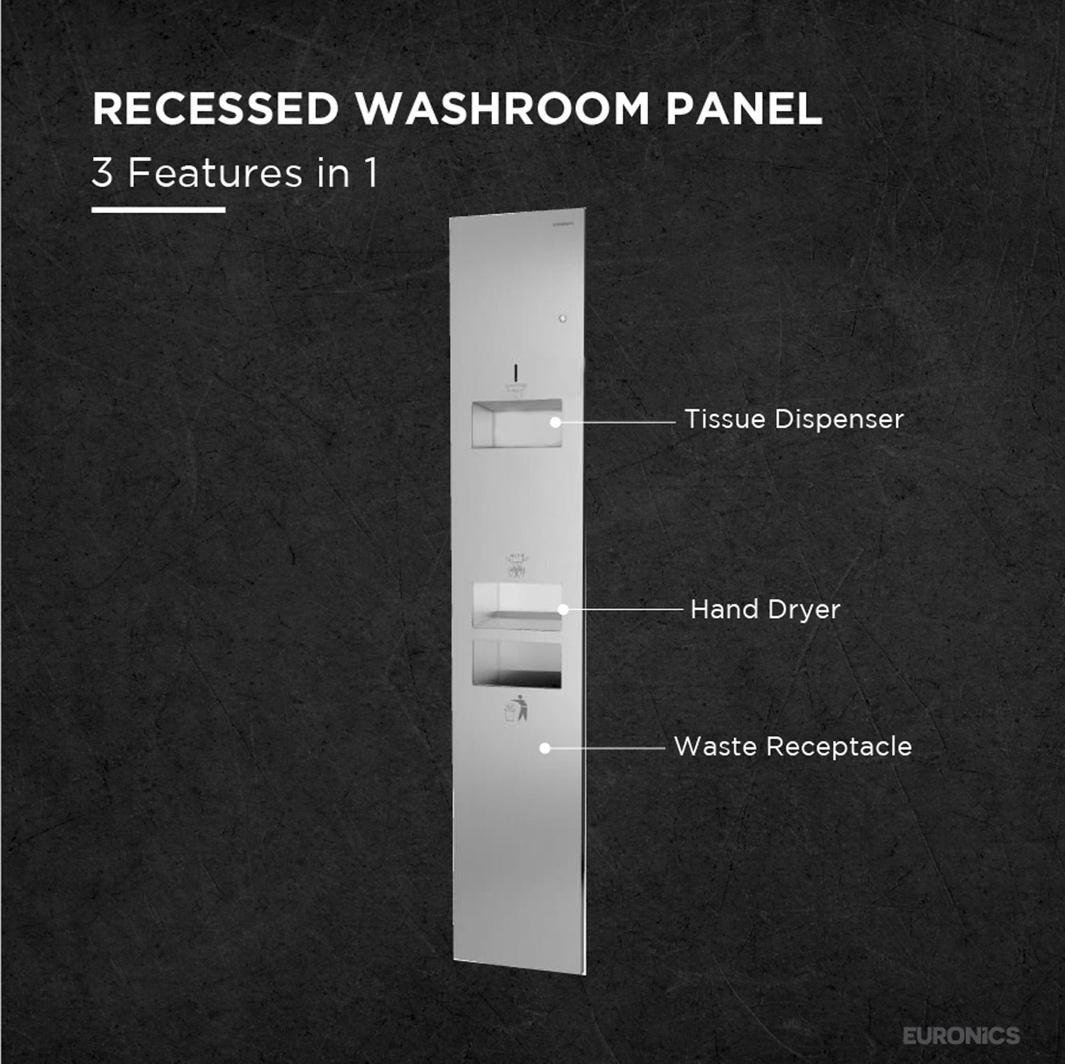 KMR2N — Hand Dryer + Tissue Dispenser + Waste Receptacle Recessed All-in-One Hand Hygiene Station for Commercial Washrooms