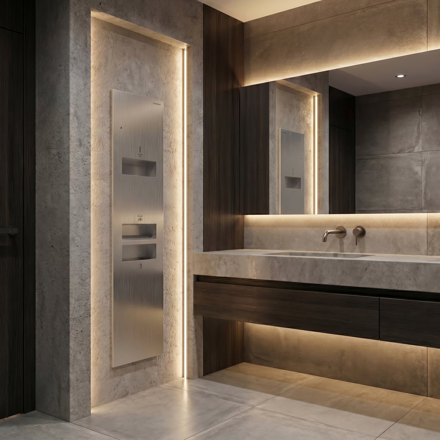 Image of KMR2N — Hand Dryer + Tissue Dispenser + Waste Receptacle Recessed All-in-One Hand Hygiene Station for Commercial Washrooms