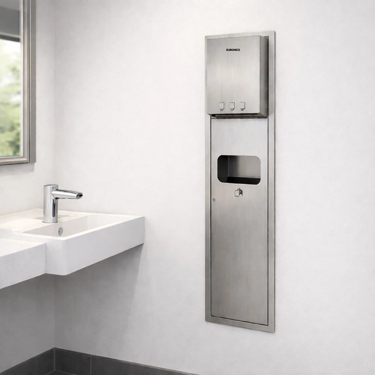 KPD14A — Recessed Automatic Paper Dispenser + Waste Bin
