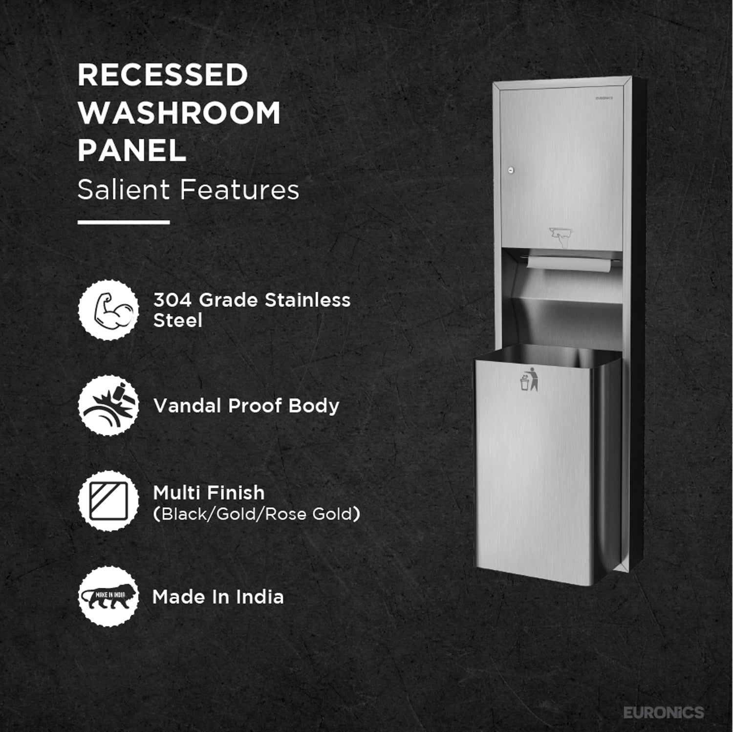 KPD2E — Washroom Panel

Tissue Dispenser + Waste Receptacle (Surface Mounted)