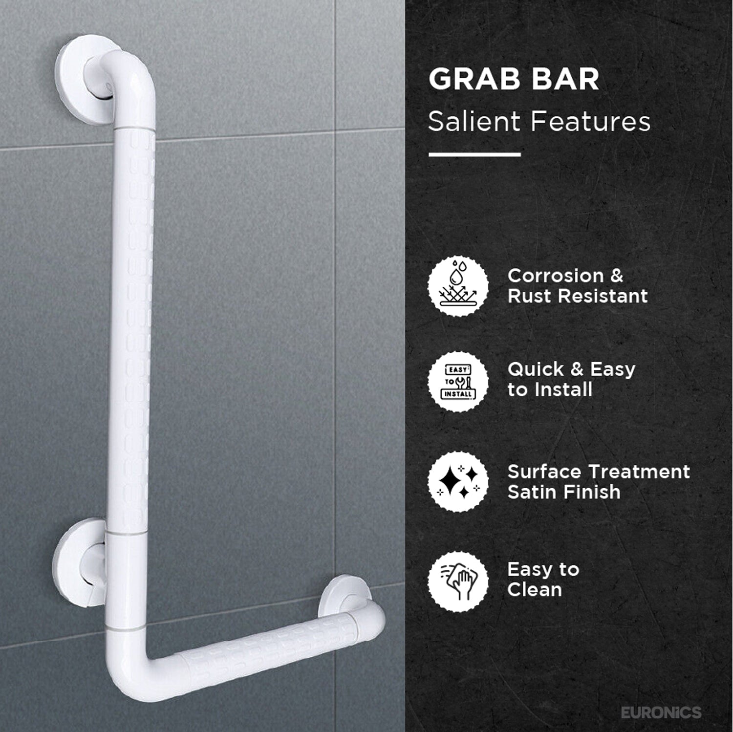 Image of NGR04 L Nylon-Coated Stainless Steel L-Shaped Grab Bar for WC Areas
