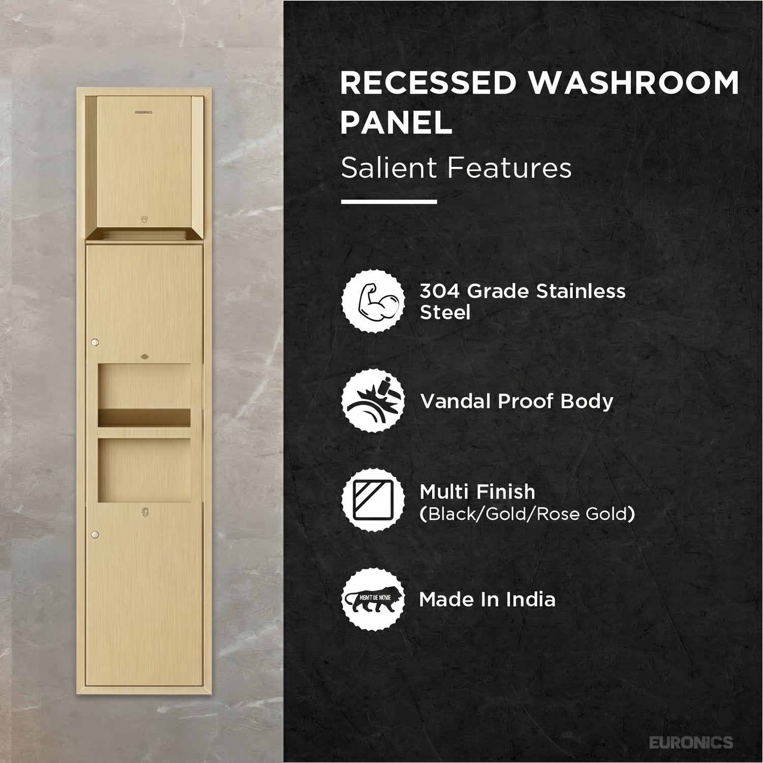 Image of Trimax R5— Recessed All-in-One Washroom Panel

Automatic Paper Roll Dispenser + Hand Dryer + Waste Receptacle